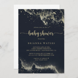 Convite Chá de fraldas de Caligrafia Dourada com Aquarela