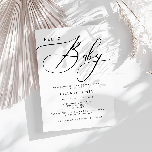 Convite Chá de fraldas de Caligrafia Moderna Olá bebê (Criador carregado)