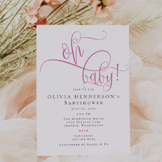 Convite Chá de fraldas de Caligrafia Rosa Minimalista Mode