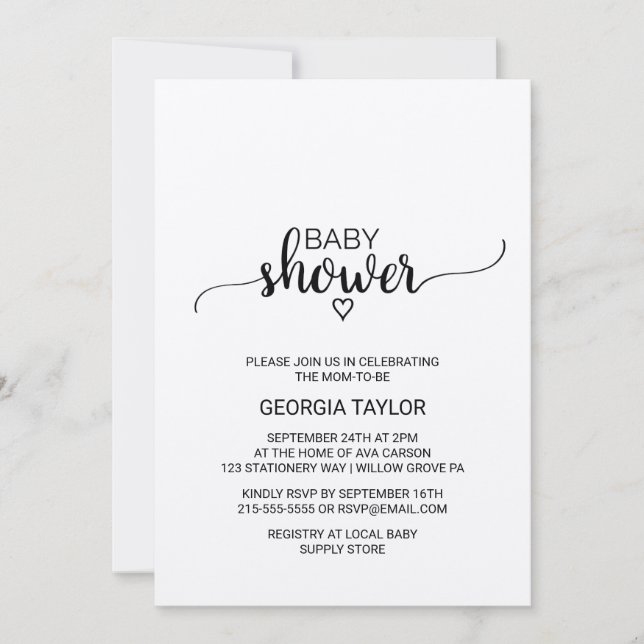 Convite Chá de fraldas de Caligrafia Rustic Kraft (Frente)