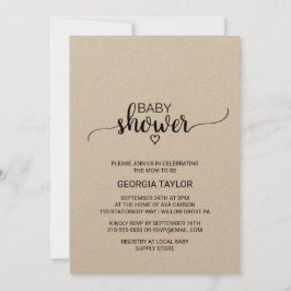 Convite Chá de fraldas de Caligrafia Rustic Kraft