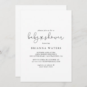 Convite Chá de fraldas de Caligrafia Simples Elegante