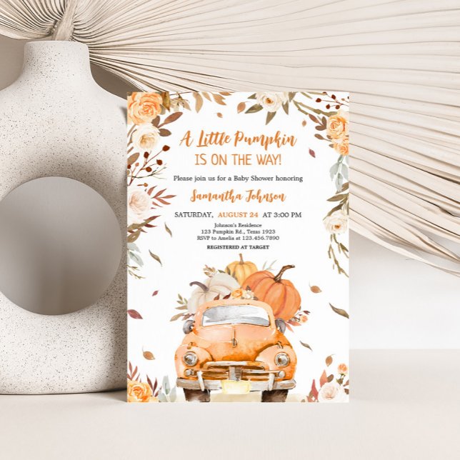 Convite Chá de fraldas de Caminhão de Bompkin de Queda Lar (Truck Pumpkin Baby Shower Invitation)