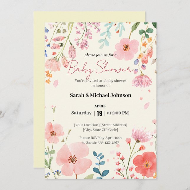 Convite Chá de fraldas de Caminho Bloqueado (Frente/Verso)