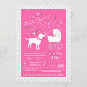 Convite Chá de fraldas De Cão Labrador Garota Rosa