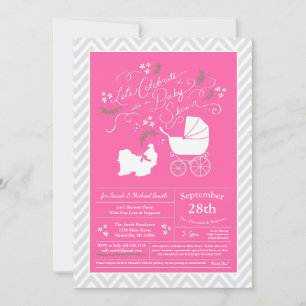 Convite Chá de fraldas De Cão Shih Tzu Garota Rosa