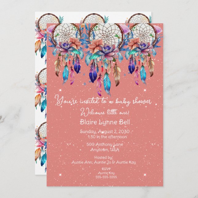 Convite Chá de fraldas de Captura de Sonho Azul (Frente/Verso)