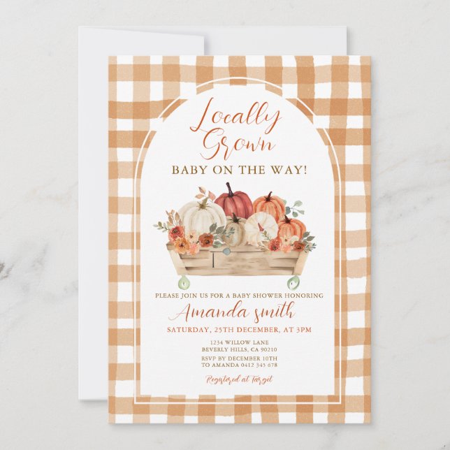 Convite Chá de fraldas de carrinho de abóbora localmente (Frente)