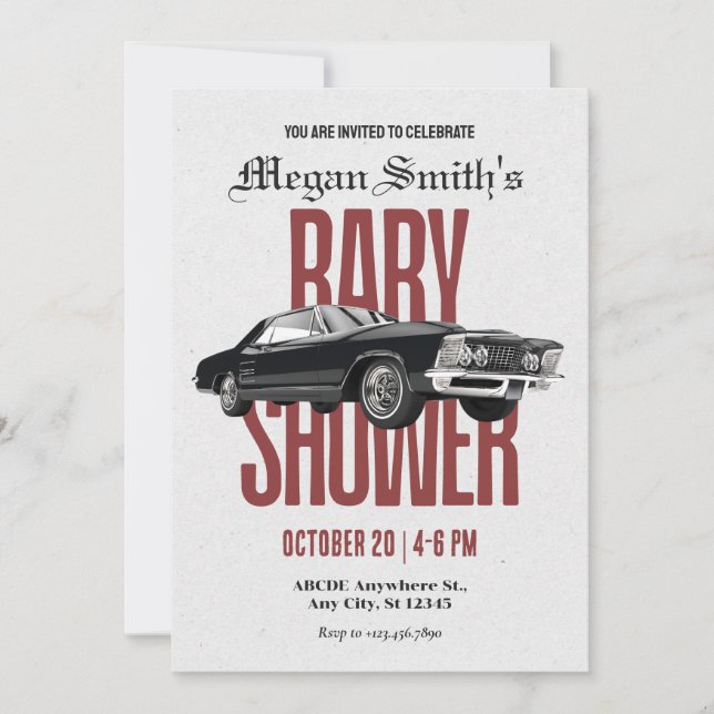 Convite Chá de fraldas de carro retrô clássico (Frente)