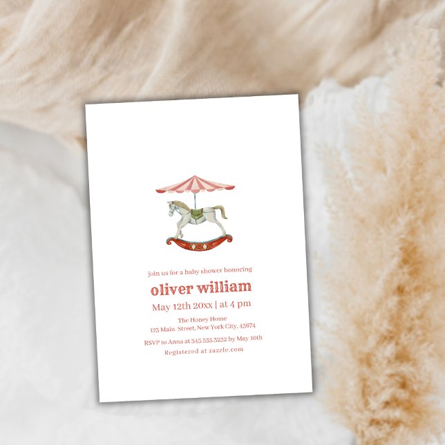 Convite Chá de fraldas de Carrossel Vintage (Vintage Carousel Carnival Circus Baby Shower Invitation)