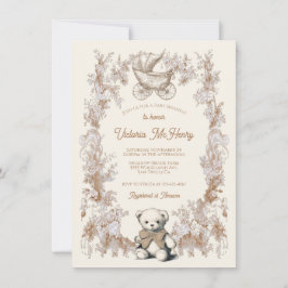 Convite Chá de fraldas de Carruagem do Urso de Teddy Neutr