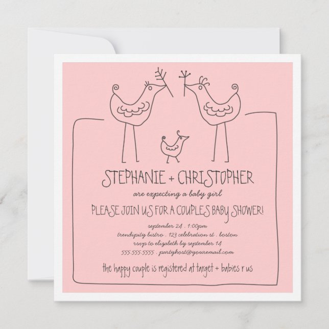 Convite Chá de fraldas de Casais da Família Moderna de Ave (Frente)