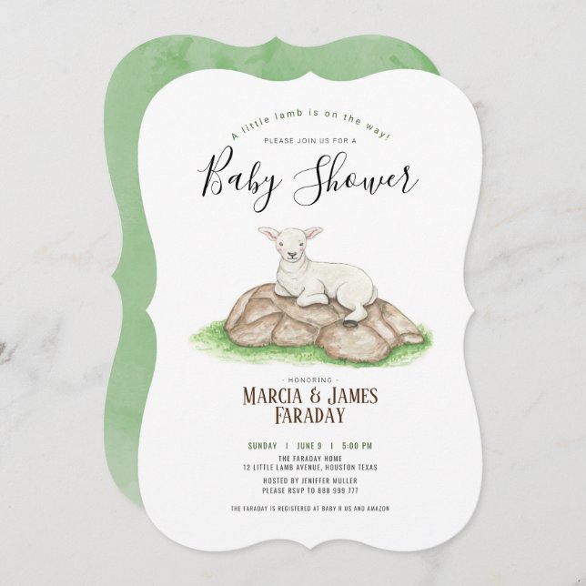 Convite Chá de fraldas de casais de borrego de aquarela (Frente/Verso)