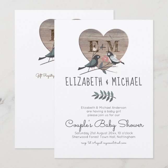 Convite Chá de fraldas de Casais de Florestas de Madeira (Frente/Verso)