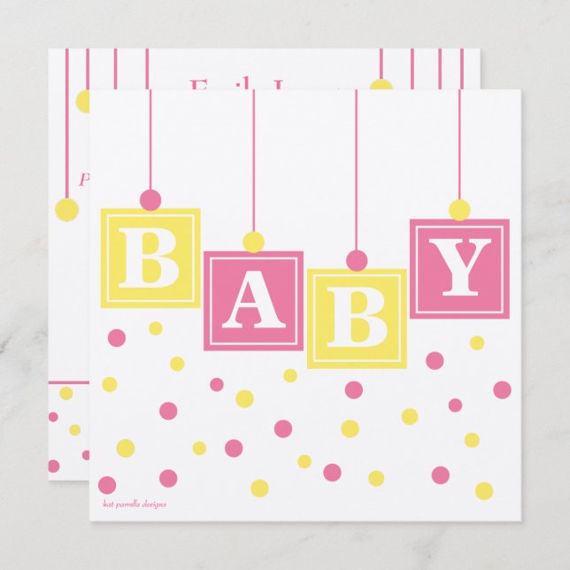 Convite Chá de fraldas de Casais de Garotas Amarelas Rosa  (Frente/Verso)