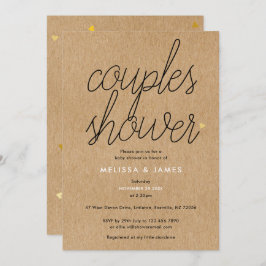 Convite Chá de fraldas de Casais Dourados do Kraft Script 