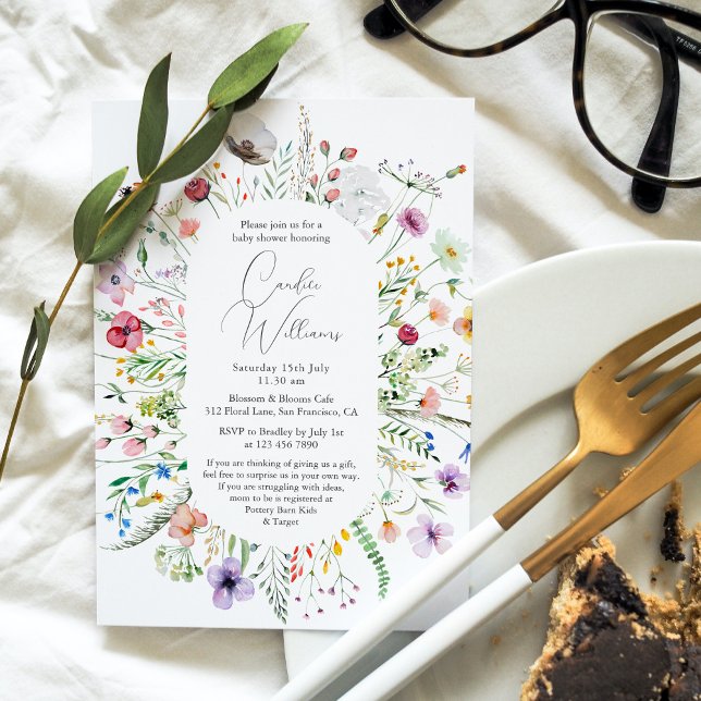 Convite Chá de fraldas de Casais Florais Elegante Watercol (Criador carregado)