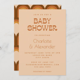 Convite Chá de fraldas de Casais marrom Design Retro 70s