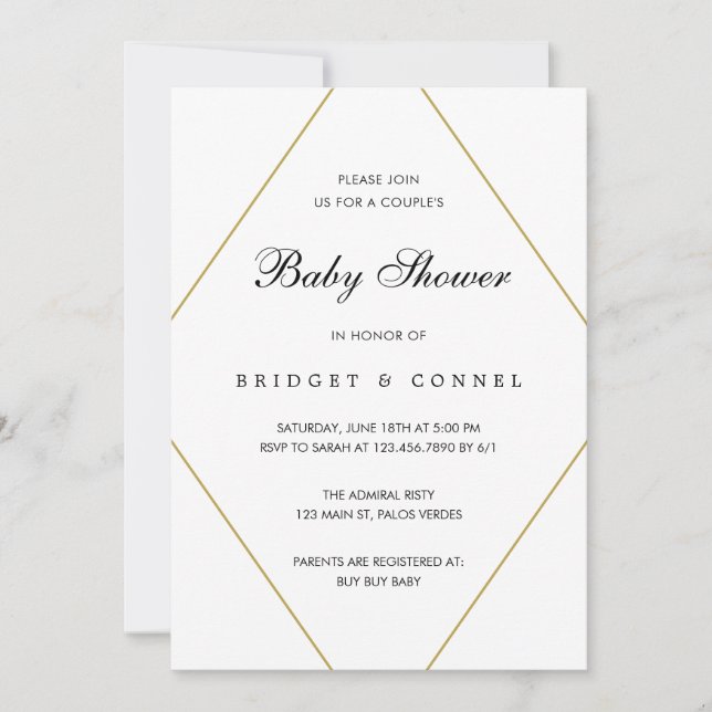 Convite Chá de fraldas de Casais Neutros Geométricos de Gê (Frente)