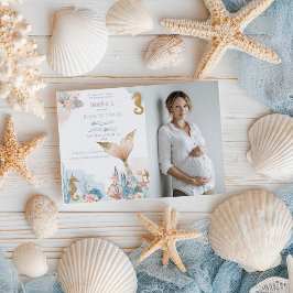 Convite Chá de fraldas de Cauda da Sereia Rosa-Blush