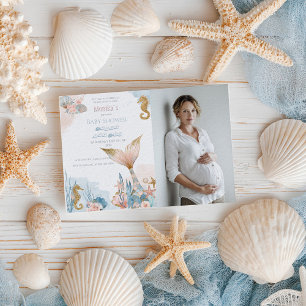 Convite Chá de fraldas de Cauda da Sereia Rosa-Blush