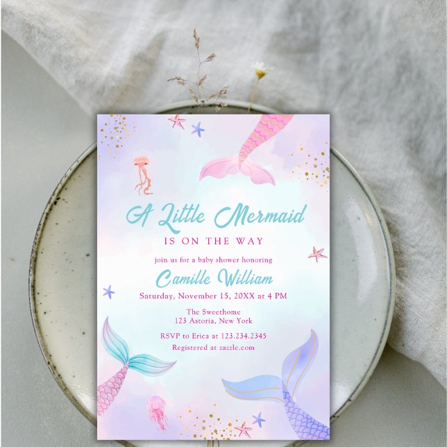 Convite Chá de fraldas de cauda de Sereia do Oceano Cinto (Cute Ocean Summer Mermaid Tail Baby Shower Invitation)