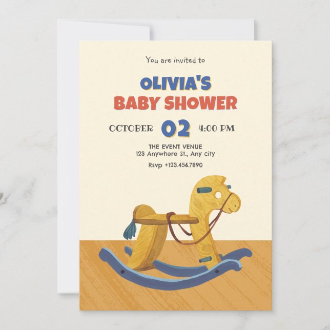 Convite Chá de fraldas de Cavalo Rochado de Madeira (Frente)