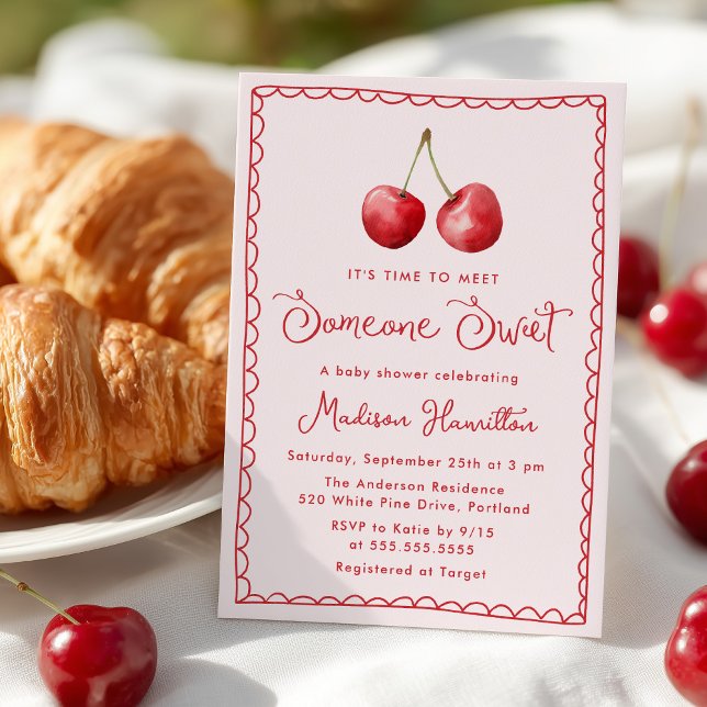 Convite Chá de fraldas de cereja de aquarela (Criador carregado)