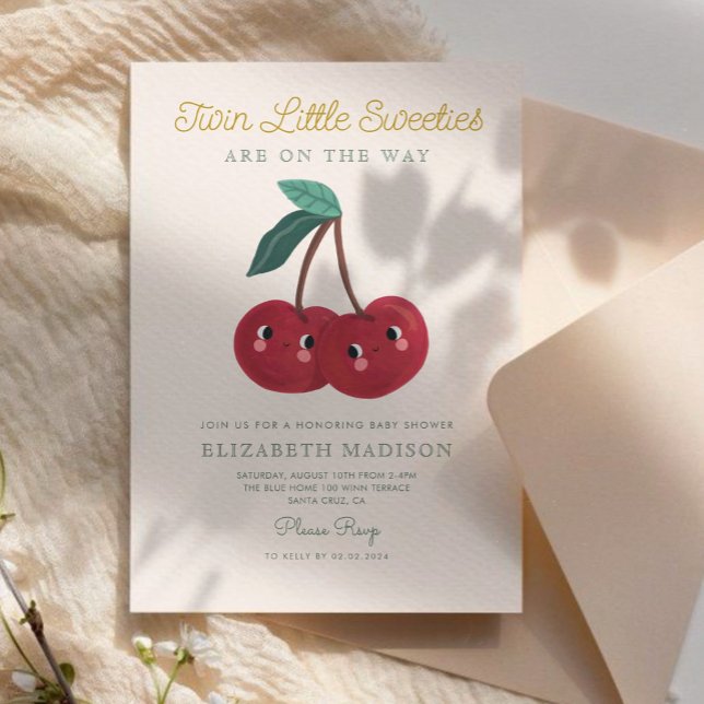 Convite Chá de fraldas de cereja de Docinhos gêmeos (Criador carregado)
