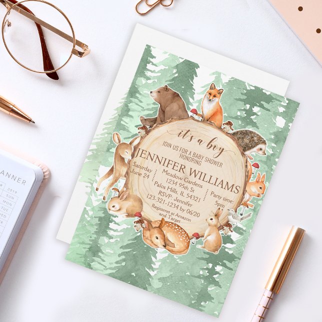 Convite Chá de fraldas de chá do bebê Woodland (Criador carregado)