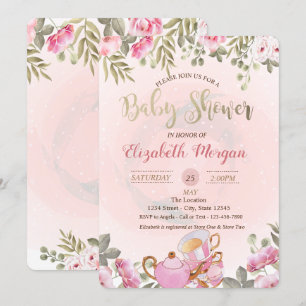 Convite Chá de fraldas de chalé de água com chaleira