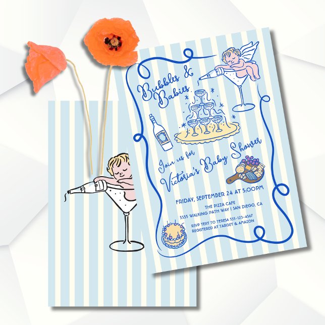 Convite Chá de fraldas de champanhe armado à mão (Criador carregado)