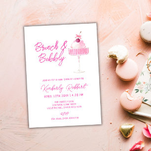 Convite Chá de fraldas de champanhe de cereja rosa Brunch