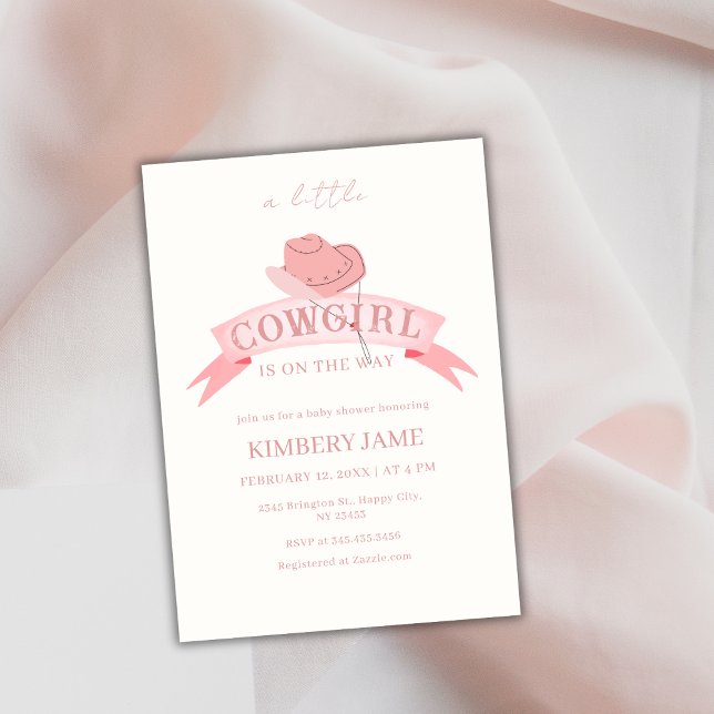 Convite Chá de fraldas de chapéu de Cowgirl Ocidental rosa (Pink Boho Wild West Cowgirl Hat Baby Shower Invitation)