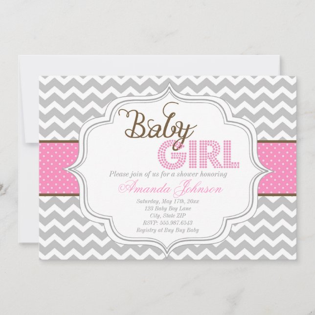 Convite Chá de fraldas De Chevron Para Bebês Mod Chic (Frente)