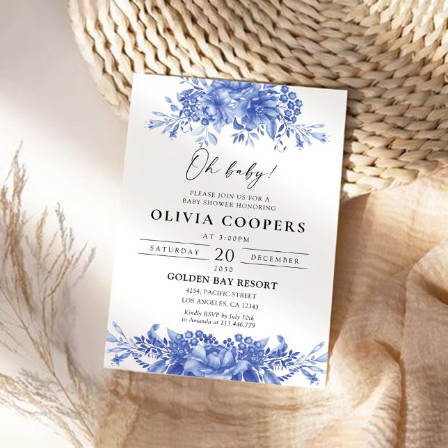 Convite Chá de fraldas de Chinoiserie Floral de Porcelana  (Criador carregado)