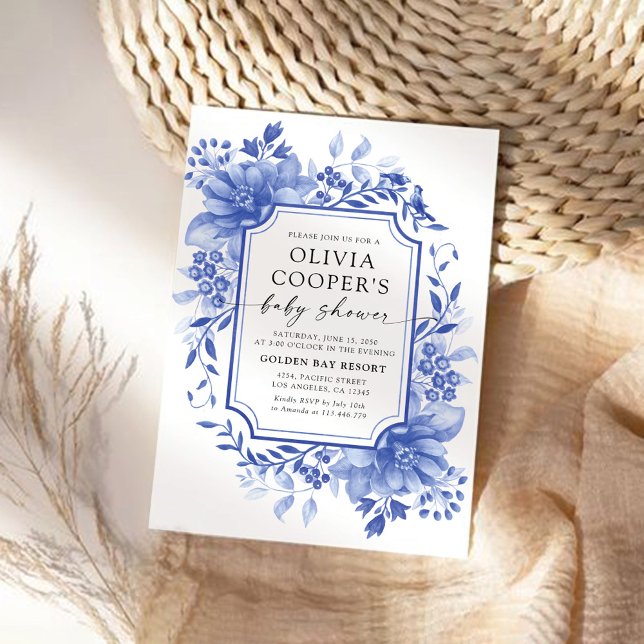 Convite Chá de fraldas de Chinoiserie Floral de Porcelana  (Criador carregado)