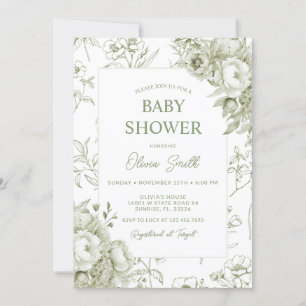 Convite Chá de fraldas de Chinoiserie Sage Green Floral