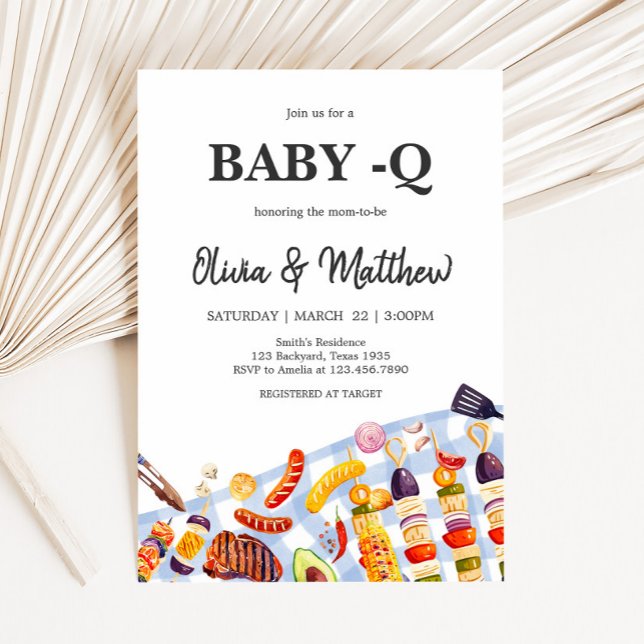 Convite Chá de fraldas de CHURRASCO de Bebê Gingham (Gingham BBQ Baby Shower Invitation)