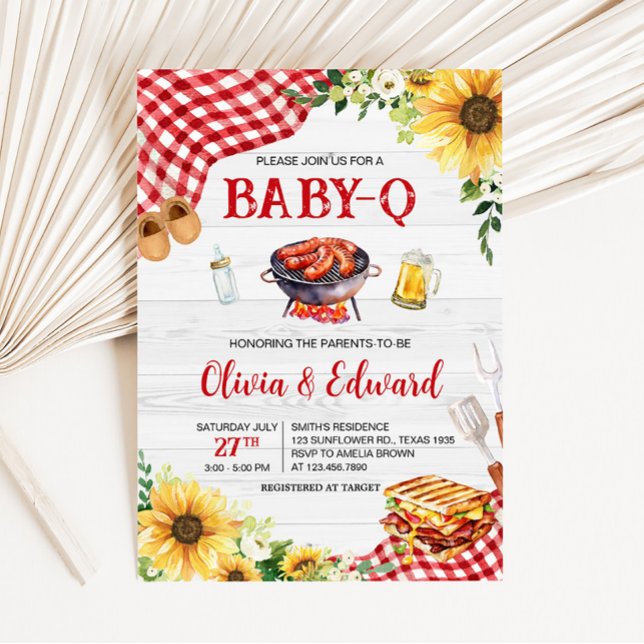 Convite Chá de fraldas de CHURRASCO de girassol (Backyard Picnic Baby Shower Invitation)