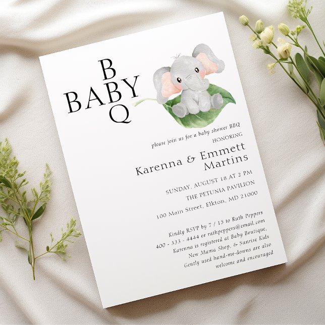 Convite Chá de fraldas de CHURRASCO verde-elefante moderno (Criador carregado)