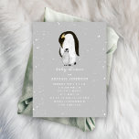 Convite Chá de fraldas de Cinzas Neutras de Mama e Pinguim<br><div class="desc">Um tema de chá de fraldas de inverno com ilustração de uma mama e um pinguim bebê cercado por flocos de neve. O fundo é cinza. Personalize o texto com detalhes da sua ocasião.</div>