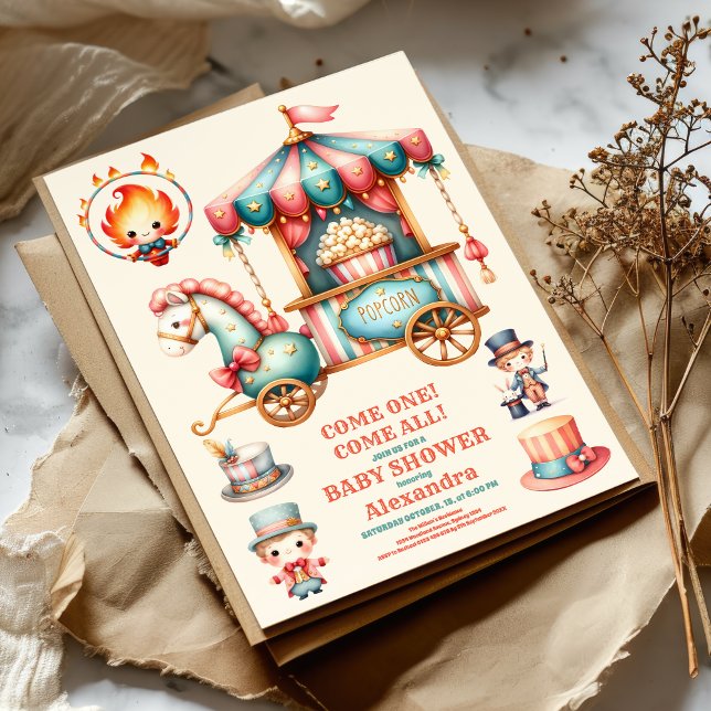 Convite Chá de fraldas de Circo de Carnaval (Criador carregado)