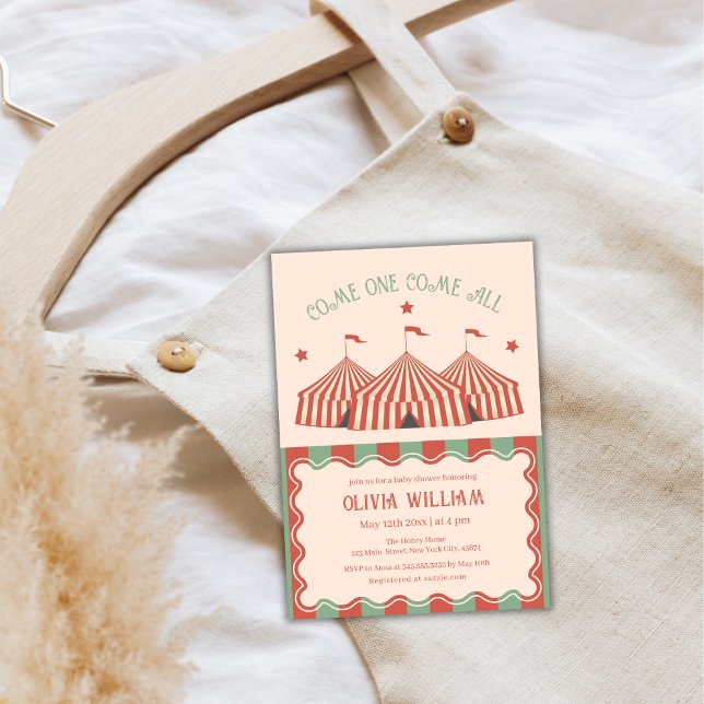 Convite Chá de fraldas de Circo de Carnaval de Retro Vinta (Retro Vintage Carnival Circus Baby Shower Invitation)