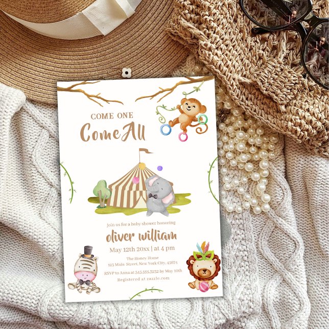 Convite Chá de fraldas de Circo de Woodland Safari (Woodland Safari Carnival Circus Baby Shower Invitation)