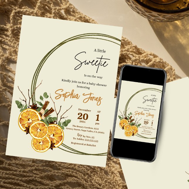 Convite Chá de fraldas de citrinos secos de laranja-invern (Criador carregado)