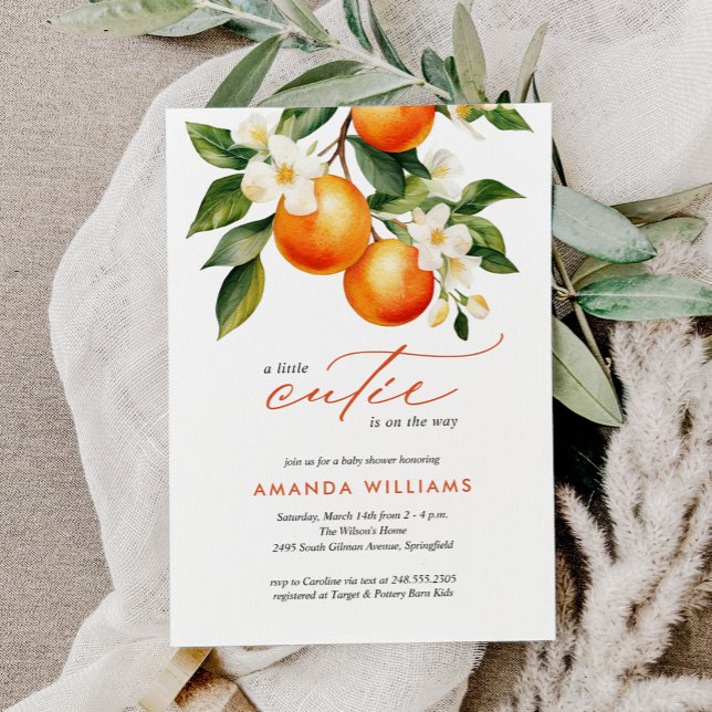 Convite Chá de fraldas de Clementina Laranja Pequeno Cutie (Criador carregado)