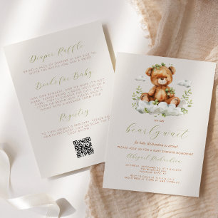 Convite Chá de fraldas de Código QR Neutro do Urso de Tedd