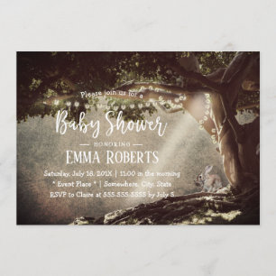 Convite Chá de fraldas de coelhinhos bonitos com as luzes 