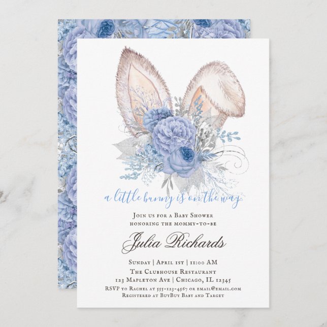 Convite Chá de fraldas de coelho de Páscoa neutro em gêner (Frente/Verso)